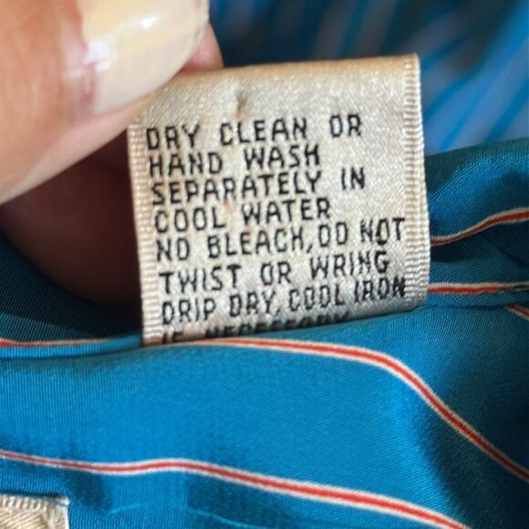 Vtg 80s Liz Claiborne Turquoise with Red & White Pinstripes Short Sleeve Dress - Picture 9 of 9